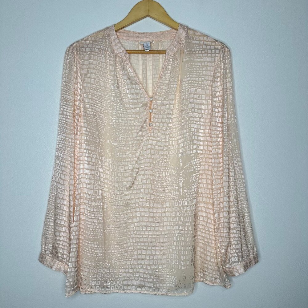 Chicos Tunic‎ Top Pink Size XL Long Sleeve Burnout